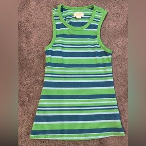 Maeve Anthropologie Green and Blue Striped Ribbed Tank Top